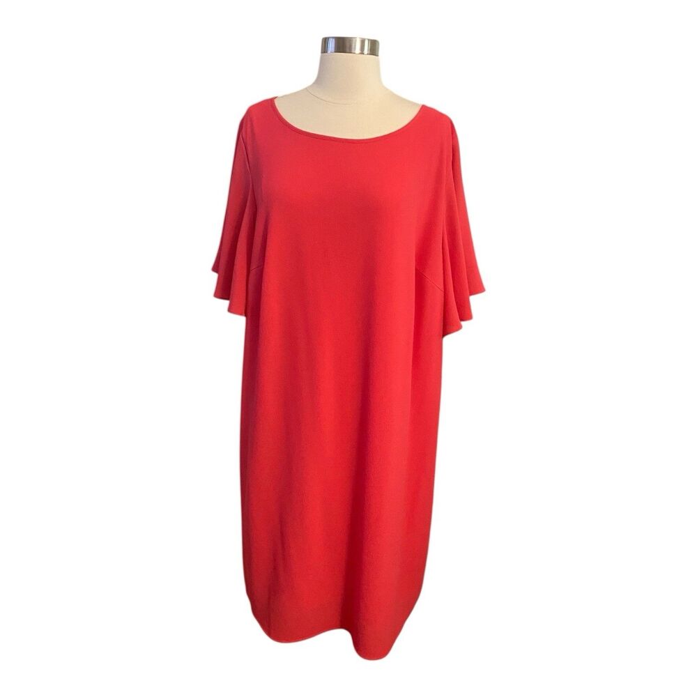 AGB Zip Back Red /Orange Dress Salmon Poly Spandex Size 18 Excellent Condition